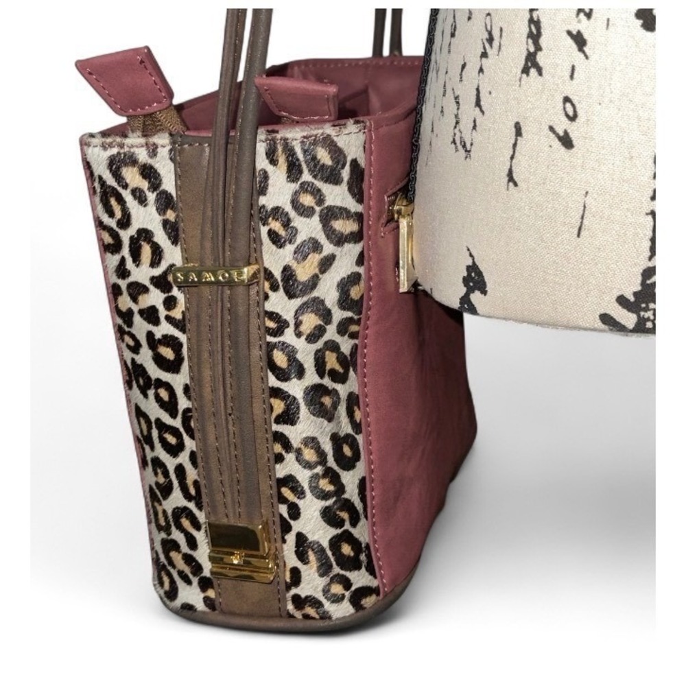 SAMOE Satchel Crossbody Bag Mauve Pink Leopard Print‎ Accent Stylish